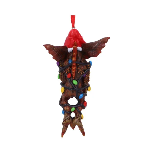 Gremlin Christmas Ornament Resin Figurine - Santa Hat & Lights A Gremlin Christmas ornament wrapped in colorful lights wearing a Santa hat The-Hidden-Hatch