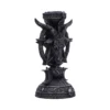 Gothic Goat Head Candle Holder Resin Black - Pentagram Design A gothic black goat-head candle holder with pentagram and ornate occult detailing.