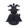 Mythical Horned Winged Creature Sculpture - Black Textured Finish A black sculpted mythical creature with horns, fur, and folded feathered wings viewed from behind.