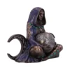 Moon Goddess Statue Bronze Blue Robe - Celtic Lunar Orb Bronze moon goddess statue holding a glowing lunar orb, draped in blue Celtic-patterned robes.