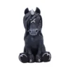 Gothic Unicorn Figurine Resin Black - Silver Horn and Pentagram A black gothic unicorn figurine with a silver horn, pentagram, and small skull details.