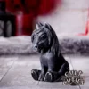 Black Gothic Unicorn Figurine Resin Decor - Silver Horn Pentagram A black gothic unicorn figurine with a silver horn and pentagram, sitting on a rustic surface.