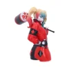 Harley Quinn Statue PVC Figure Red And Black - With Mallet A detailed Harley Quinn statue in red and black outfit holding a large mallet.