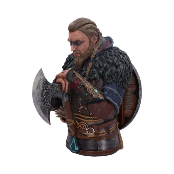 Viking Warrior Bust Sculpture - Blonde Hair With Battle Axe Realistic Viking warrior bust with braided hair, fur cloak, and engraved battle axe.