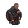 Viking Warrior Bust Sculpture Resin Bronze Finish - Axe and Shield A detailed Viking warrior bust sculpture with braided hair, fur armor, axe, and shield.