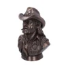 Lemmy Kilmister Bronze Bust Sculpture - Cowboy Hat Ace Emblem Bronze bust of Lemmy Kilmister wearing a cowboy hat and vest with Ace of Spades emblem.