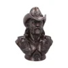 Lemmy Kilmister Bronze Bust Sculpture - Cowboy Hat Detail Bronze bust sculpture of Lemmy Kilmister wearing a detailed cowboy hat and leather vest.