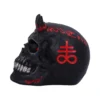 Demonic Black Skull Sculpture - Red Horns And Occult Markings A black demonic skull with red horns and glowing red occult markings.