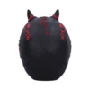Demon Horn Mask Sculpture - Black Matte With Red Carved Marks Black demon mask with short red-tipped horns and red carved markings on the back.