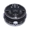 Gothic Bat Trinket Box Resin Black Silver With Skull Design Gothic black and silver trinket box with sculpted bat, skull details, and ornate occult symbols.