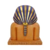 King Tut Pharaoh Statue Resin Sculpture - Blue and Gold Headdress Back view of King Tut statue with blue and gold striped headdress and hieroglyphic base.
