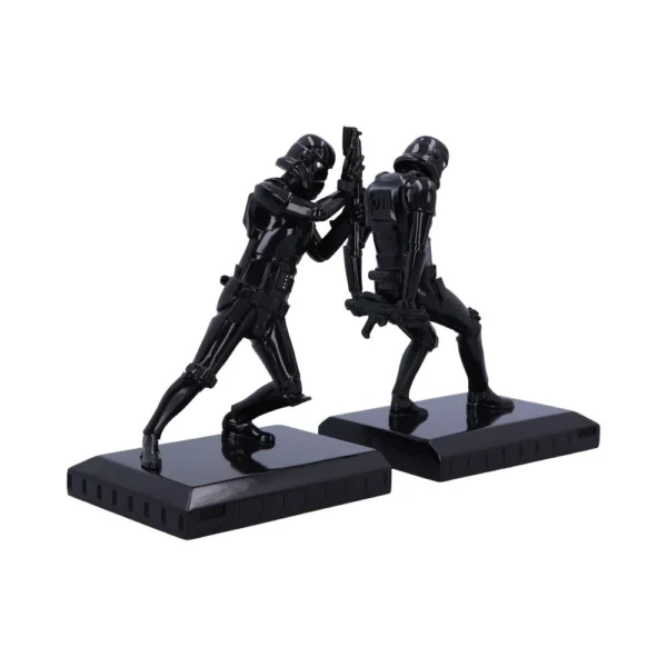Imperial Death Trooper Bookends Resin Black - Detailed Armor Design Two black armored Imperial Death Trooper bookends holding blasters on rectangular bases The-Hidden-Hatch