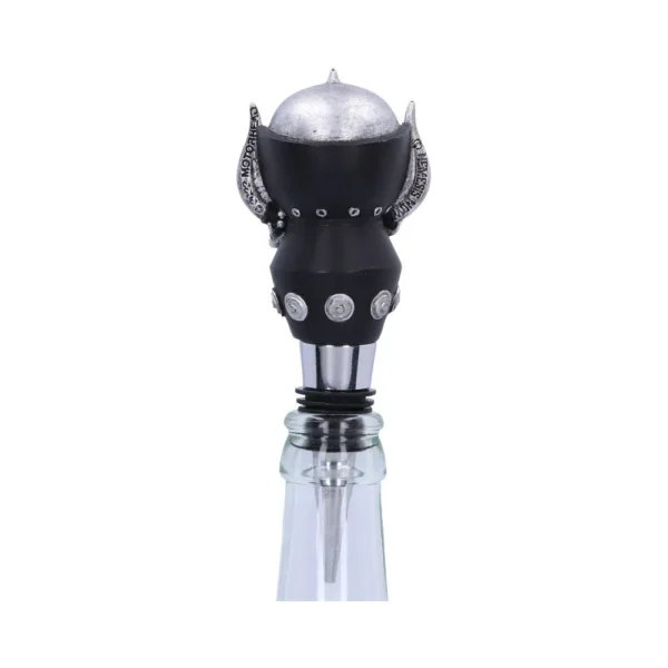 A steampunk-style silver and black decorative bottle stopper on a glass bottle neck The-Hidden-Hatch