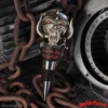 Motörhead Snaggletooth metal bottle stopper with red eyes and chains background The-Hidden-Hatch
