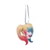 Harley Quinn Head Ornament Glass Decor - Red and Blue Pigtails Harley Quinn head ornament with red and blue pigtails and a silver hanging ribbon.