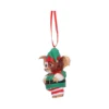 Gizmo Christmas Ornament Figurine Green Red Elf Outfit Decor Festive Gizmo Christmas ornament dressed as an elf hanging by a red ribbon. The-Hidden-Hatch