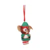 Gizmo Elf Christmas Ornament Figurine - Green Red Festive Design Gizmo Christmas ornament wearing green elf outfit with red ribbon and striped pants The-Hidden-Hatch