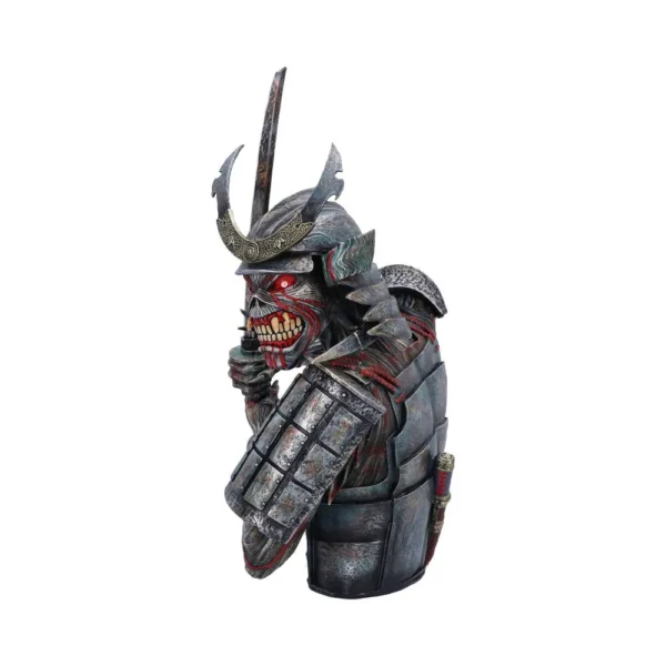 Undead samurai warrior sculpture with demonic skull face and weathered, battle-worn armor.