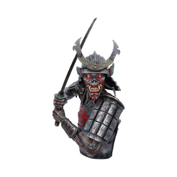 Undead Samurai Warrior Figurine Statue - Silver Red Armor Detail A detailed undead samurai figurine in battle armor holding a katana and shield.