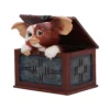 Gizmo Mogwai Figurine Resin Brown Rustic Box - Collectible Charm Gizmo Mogwai figurine peeking from a rustic wooden and metal box collectible The-Hidden-Hatch