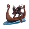 Viking Warrior Longship Figurine Resin Sculpture - Blue Waves Two Viking warriors on a detailed longship figurine sailing over sculpted blue waves.