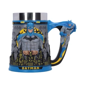 Batman Sculpted Ceramic Mug Blue Gray - 3D Gotham City Design 3D sculpted Batman mug with detailed Gotham skyline and blue cape handle design.