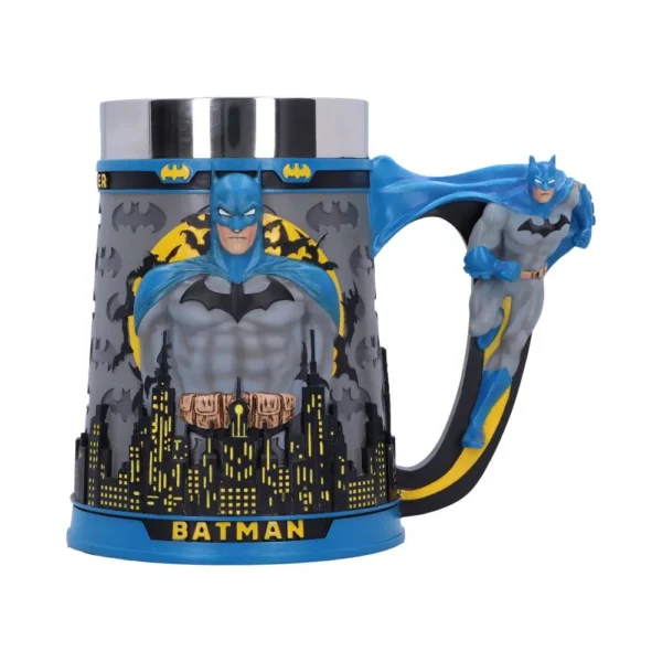 Batman Sculpted Ceramic Mug Blue Gray - 3D Gotham City Design 3D sculpted Batman mug with detailed Gotham skyline and blue cape handle design.