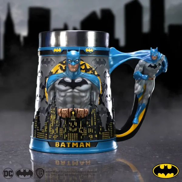 Batman 3D Sculpted Ceramic Mug Blue Gray - Gotham City Design A 3D Batman sculpted ceramic mug featuring Gotham City design and official DC Comics branding.