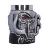 Metal Beast Stainless Steel Mug Silver With Red Eyes A metallic beast-face drinking mug with red eyes and chain details. The-Hidden-Hatch