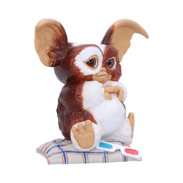 Gizmo Mogwai Figurine Brown White Resin Statue - 3D Glasses Base A detailed Gizmo Mogwai figurine sitting with 3D glasses on a patterned base The-Hidden-Hatch