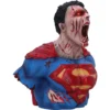 Zombie Superman Bust Sculpture - Horror Resin Figure Red Eyes Zombie Superman bust sculpture with torn costume, glowing red eyes, and decayed flesh details.