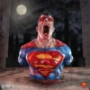 Halloween Gift Zombie Superman bust sculpture with bloodstained face, glowing red eyes, and tattered blue costume.