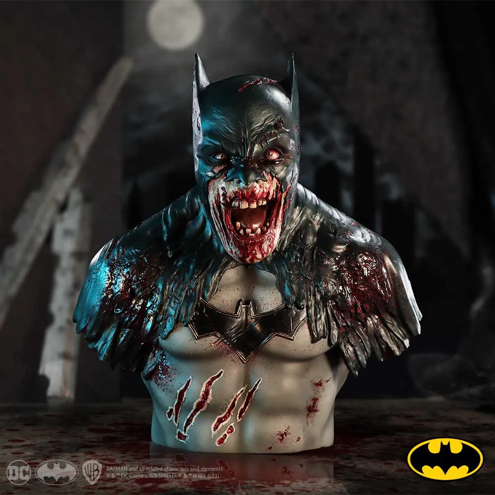 Alternative Homeware Trends to Watch 9 DC Comics: Batman DCeased Zombie Bust (29cm) The Fall of the Dark Knight Witness the terrifying corruption of Gotham’s protector with the officially licensed Batman DCeased Bust. Standing at 29cm with bloodied face, torn cowl, and eerie Gothic background under moonlight.