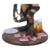 Velociraptor Sculpture Wooden Base Brown - Beer Mug and Cards Dinosaur figurine with beer mug, playing cards, and saw blade on wooden base The-Hidden-Hatch