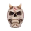 Demonic Skull Art Print Bone White With Red Ritual Markings A demonic skull with horns and red ritual markings on its forehead and temples.