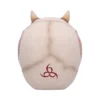 Horned Ritual Mask Sculpture Beige Tone - Red Symbol Design A pale horned mask with cracks and a red three-loop symbol on its lower back.