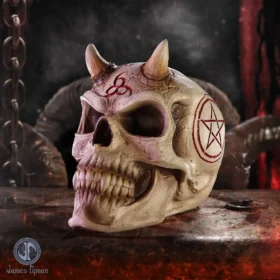 A Guide to Gothic Gift Buying That Feels Personal 4 A demonic horned skull with red occult symbols on a cracked bone surface.