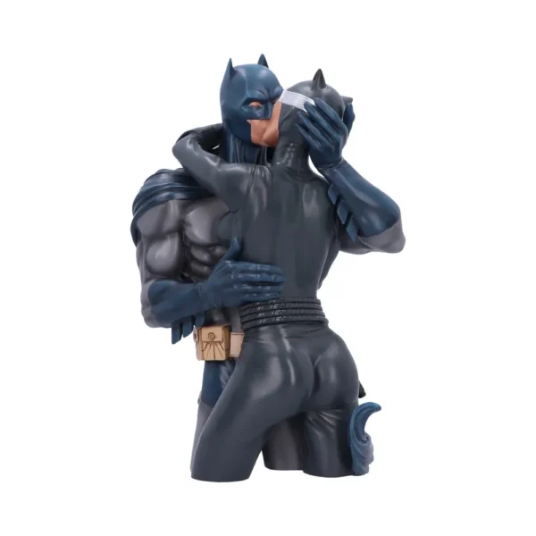 Batman And Catwoman Resin Sculpture Statue - Dark Embrace Sculpted Batman and Catwoman embracing and kissing in detailed superhero figurine display.