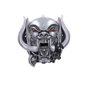 Demonic Boar Skull Metal Emblem Silver - Red Eyes and Chains A metallic demonic boar skull emblem with glowing red eyes and chains. The-Hidden-Hatch