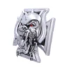 Demonic Beast Emblem Metal Sculpture Silver With Red Eyes A silver demonic beast emblem with red eyes and chains on an iron cross The-Hidden-Hatch
