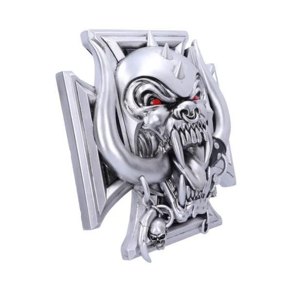 Demonic Metal Emblem Silver Finish With Red Eyes And Tusks Silver demonic metal emblem with tusks, red eyes, and Iron Cross base The-Hidden-Hatch