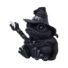 Toad Wizard Figurine Matte Dark Sculpture - Crystal Staff A dark textured toad figurine dressed as a wizard holding a crystal-topped magical staff.
