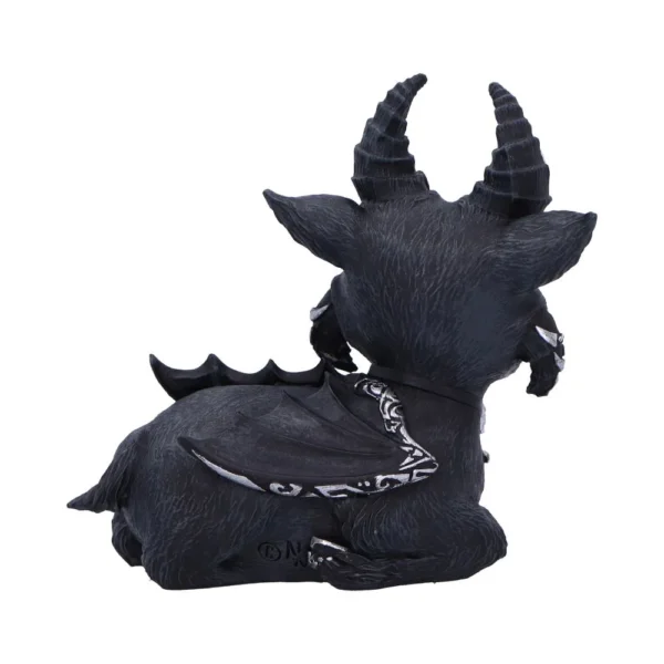 Goat Dragon Figurine Resin Statue Black With Paisley Bandana A dark goat-dragon figurine with horns, folded wings, and a patterned bandana around its neck.