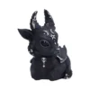 Gothic Rabbit Figurine Black Resin With Silver Occult Horns A black demonic rabbit figurine with silver horns, occult symbols, and gothic decorative details.