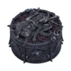 Gothic Baphomet Metal Box Dark Gray With Occult Symbols A gothic dark metal box with a demonic Baphomet figure and occult engraved symbols.