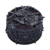 Gothic Baphomet Round Jewelry Box - Pewter Gray Pentagram Design A gothic round box with a raised Baphomet figure and ornate pentagram designs.