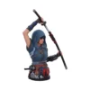 Hooded Samurai Warrior Bust Figurine Blue Resin - Raised Katana Bust figurine of a hooded samurai warrior holding a raised katana in a dynamic battle pose.