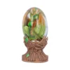 Green Dragon Sculpture Resin Dome - Ornate Golden Fantasy Base A small green dragon curled inside a clear glass dome on an ornate golden base.
