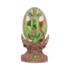 Green Dragon Egg Figurine Bronze Base - Translucent Gem Detail A green dragon curled inside a translucent egg on a bronze ornate base with gemstones.