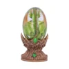 Dragon Egg Figurine Bronze Base - Green Translucent Sculpture A green dragon figurine curled inside a translucent egg on an ornate bronze decorative base.